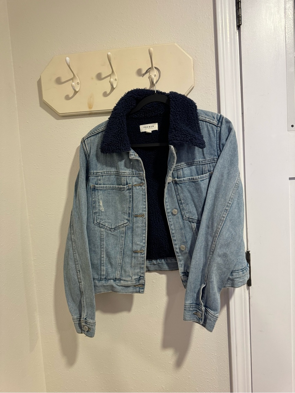 PacSun Light Blue Denim Jacket with Navy Sherpa Collar